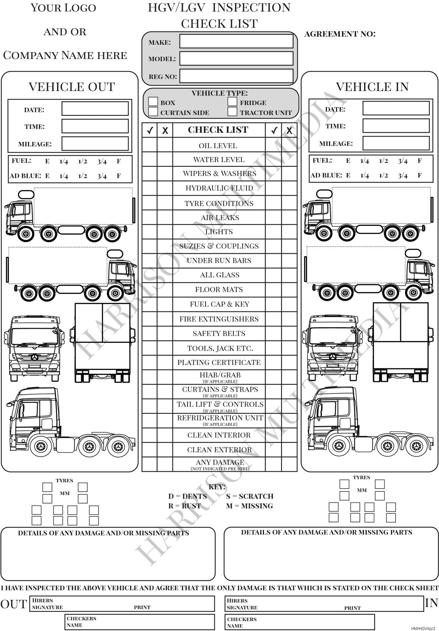A4 Vehicle Hire Check List Book