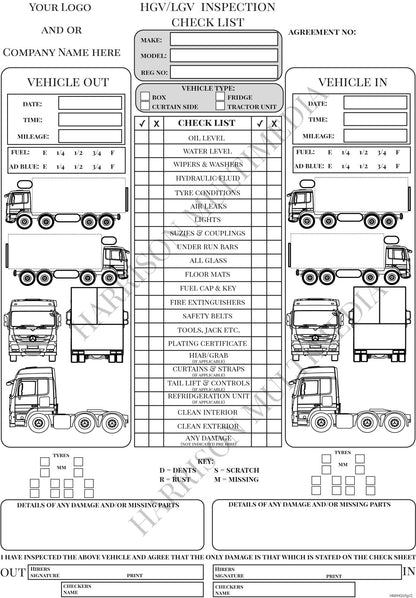 A4 Vehicle Hire Check List Book