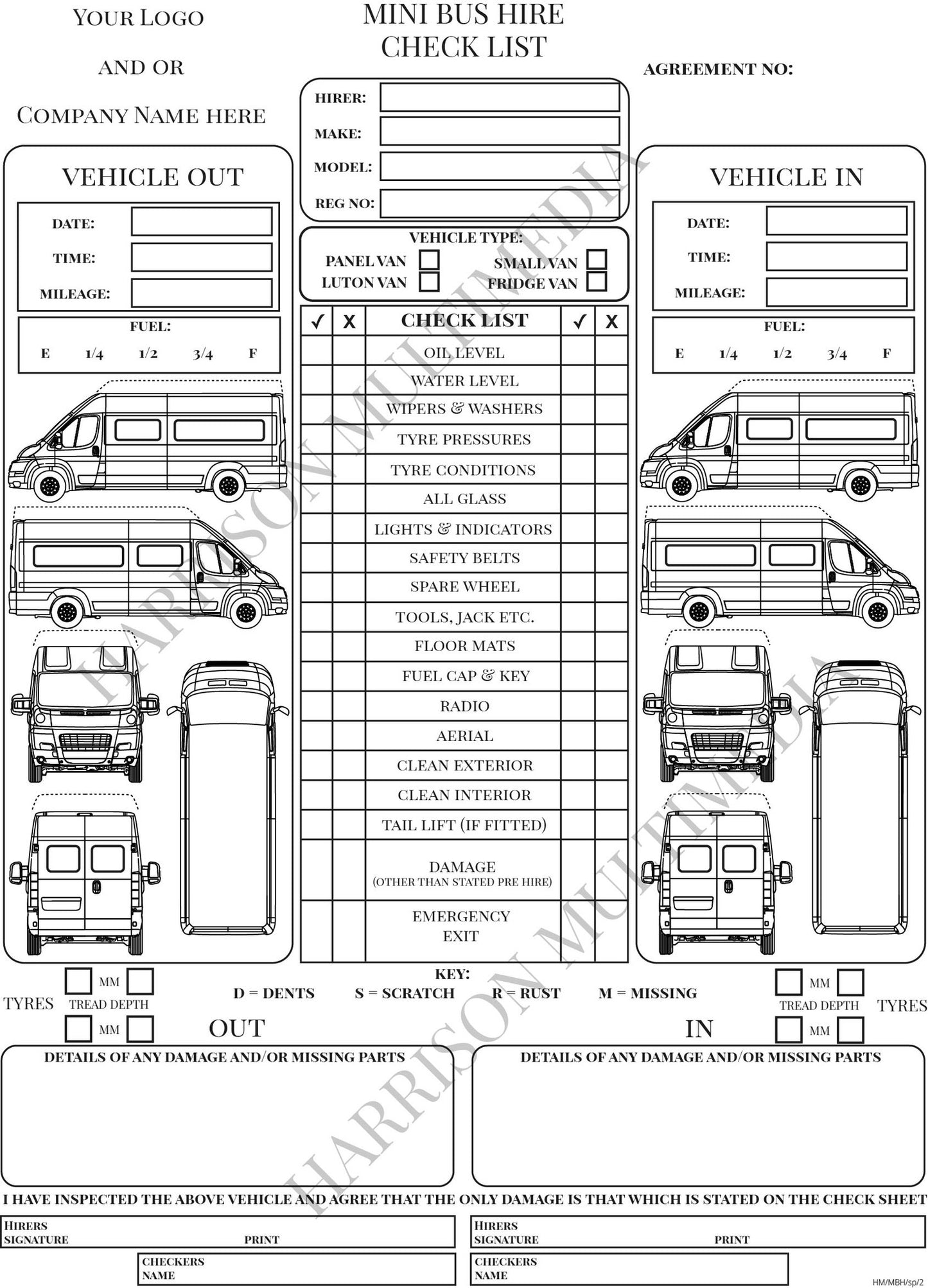 A4 Vehicle Hire Check List Book