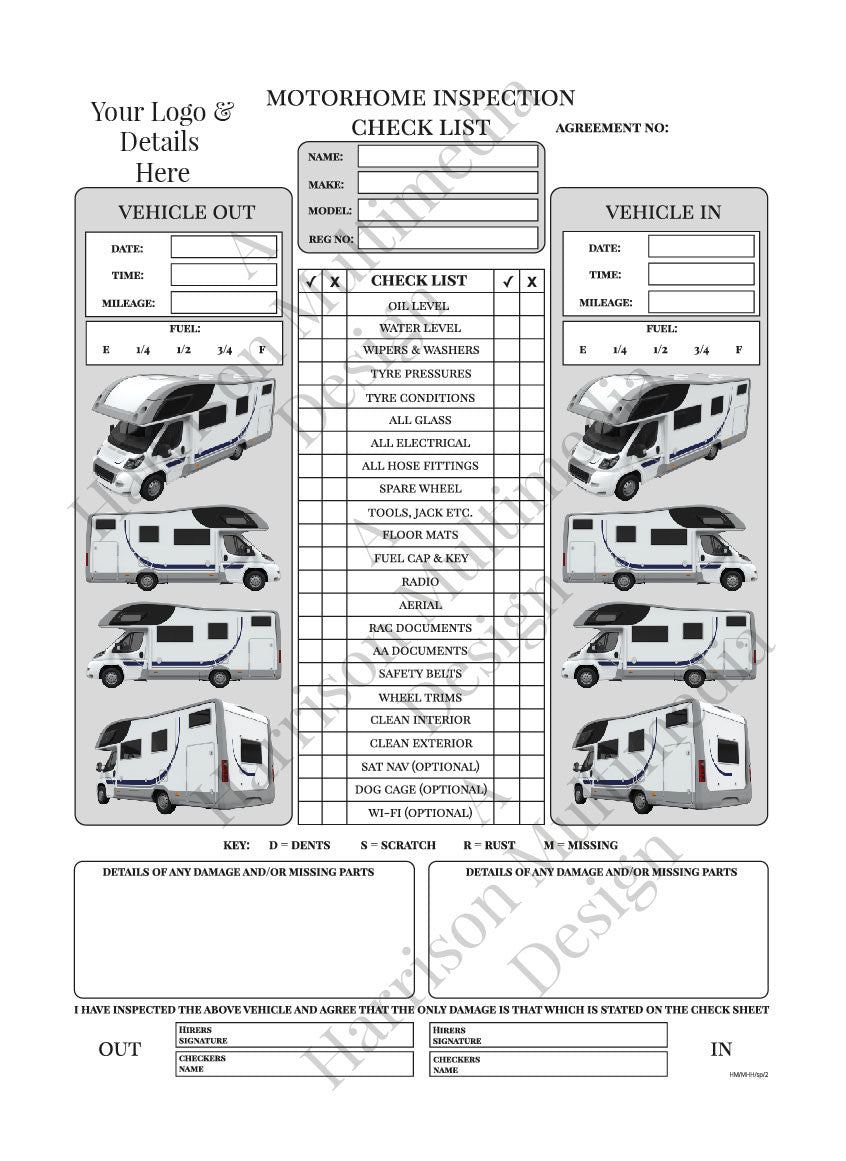 A4 Vehicle Hire Check List Book