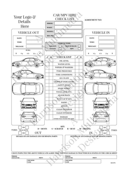 A4 Vehicle Hire Check List Book