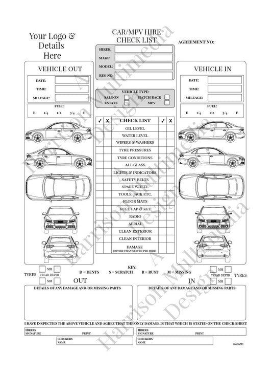 A4 Vehicle Hire Check List Book