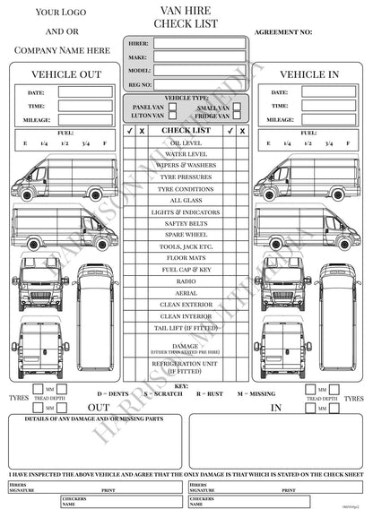 A4 Vehicle Hire Check List Book